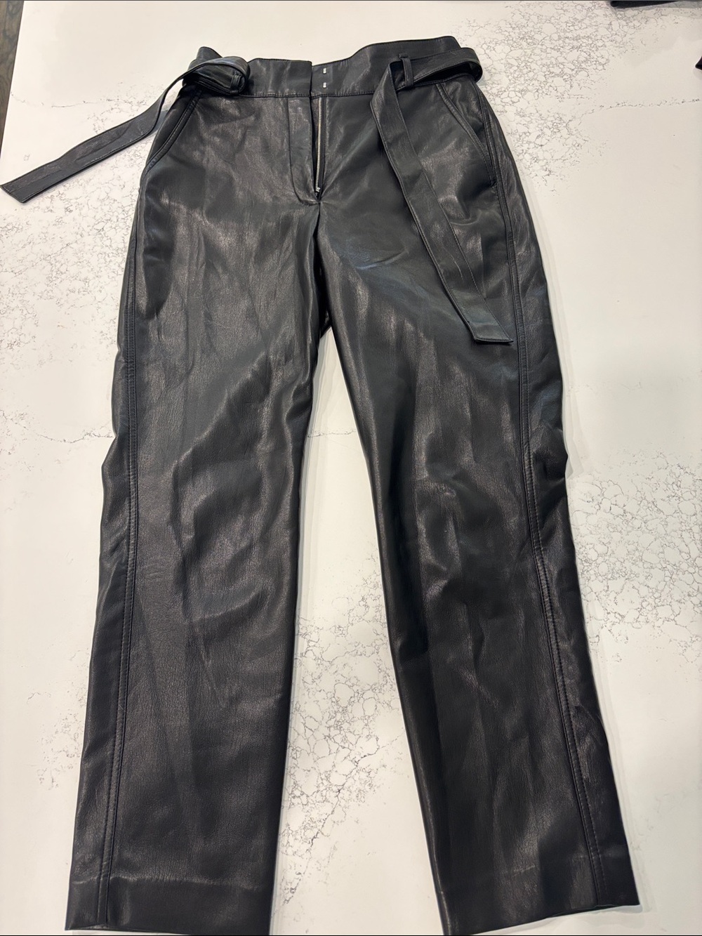 Babaton Black Faux Leather Belted Trousers